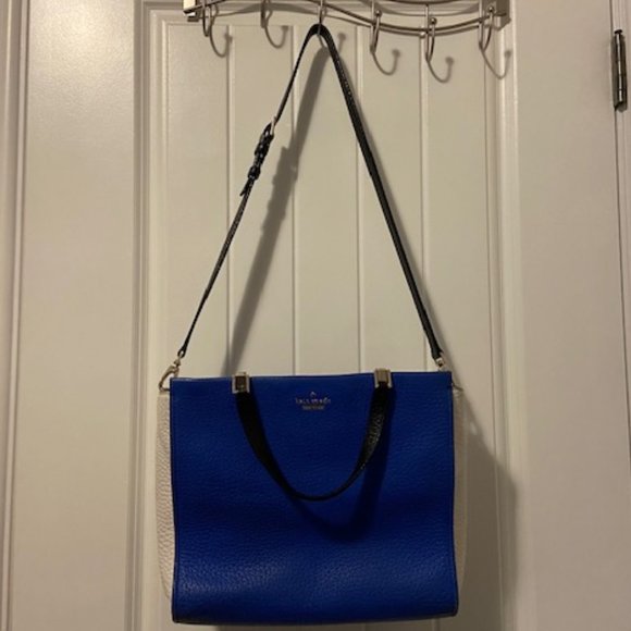 Kate Spade Blue And White Pebbled Leather Crossbody Purse With Handles - Picture 1 of 12